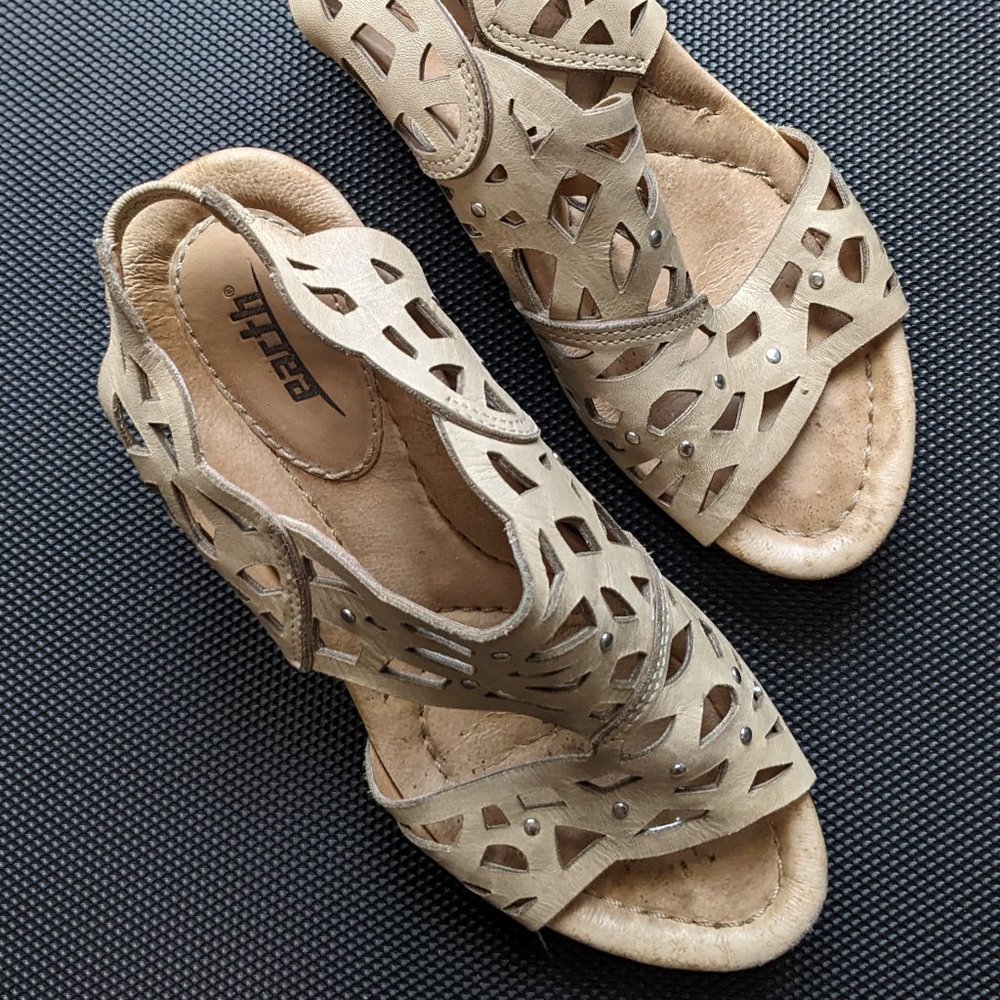 Earth Tan Leather Wedge Sandals